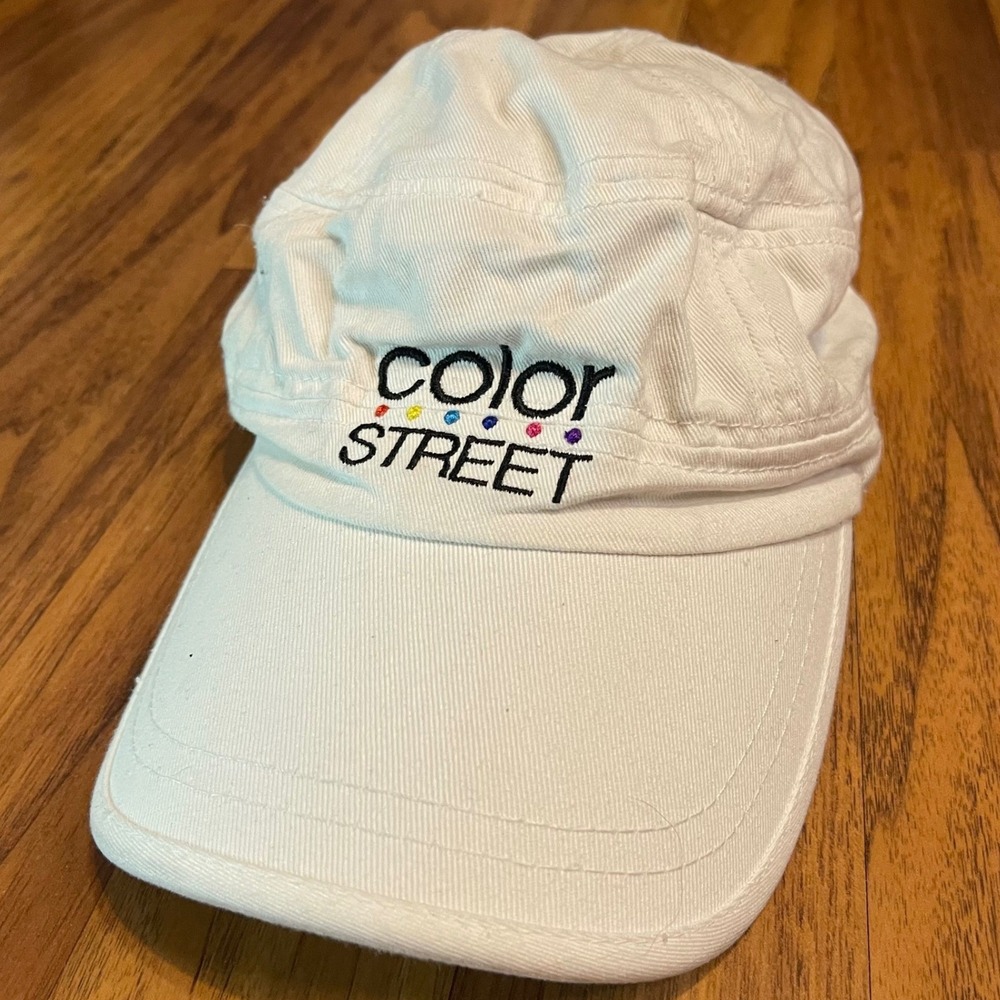 Color Street Hat White Cotton Embroidered Logo Baseball Cap Womens Adjustable OS